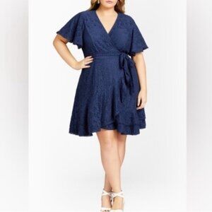 NWT City Chic Blue Lace Sweet Luv Faux Wrap Dress